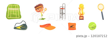 Tennis Player Professional Object and Item Vector Set Tennis Player Professional Object and Item Vector Set 120187212