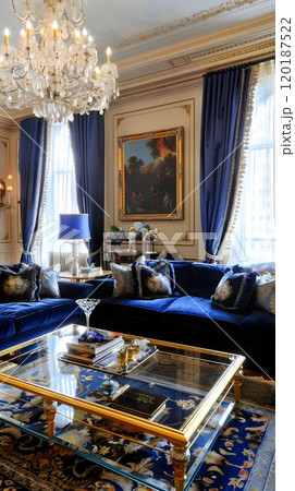 Elegant Living Room Inspiration with Crystal Chandeliers and Velvet Furniture 120187522