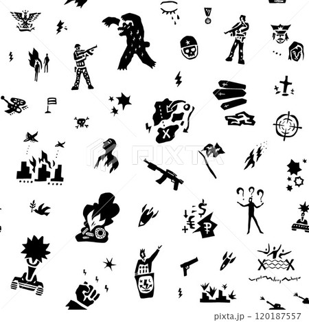 war, political conflict, revolution - vector seamless background sign and symbols 120187557