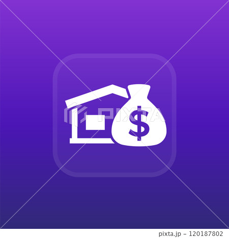 mortgage vector icon with house and money bag 120187802