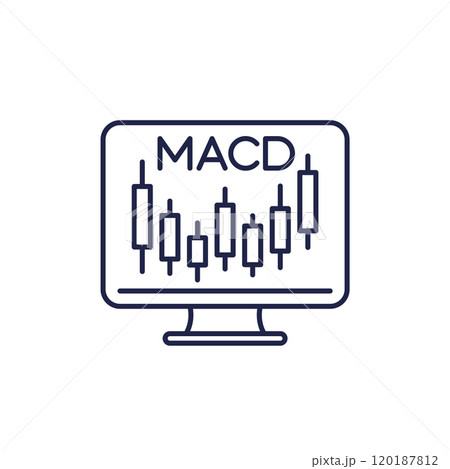 MACD indicator line icon with candlestick chart MACD indicator line icon with candlestick chart 120187812