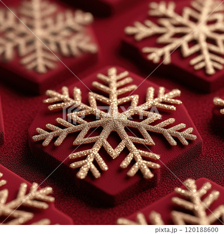 Merry Christmas, Happy New Year. Red background golden white Christmas snowflakes close up Merry Christmas, Happy New Year. Red background golden white Christmas snowflakes close up 120188600