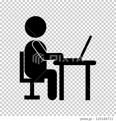 在辦公桌前操作計算機的人的剪影插圖 120188711