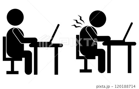 パソコン作業　姿勢を正す人と姿勢の悪い人 120188714