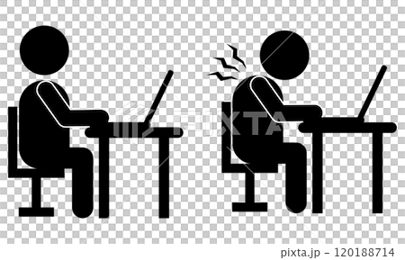 パソコン作業　姿勢を正す人と姿勢の悪い人 120188714