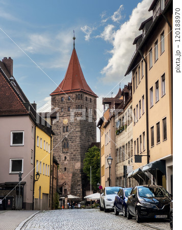City gate tower Tiergartnertor in Nuremberg. 120188970