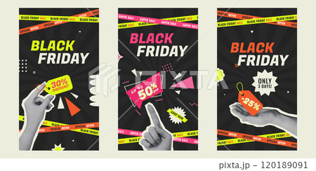 Black Friday Sale collage flyers set 120189091