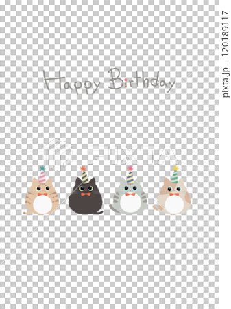 Cute cat birthday card with Happy Birthday text Cute cat birthday card with Happy Birthday text 120189117