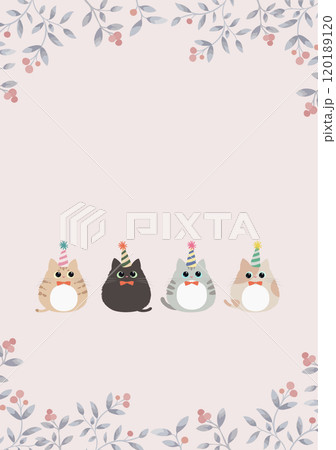 かわいい猫と植物のベクターイラスト　コピースペース 120189120