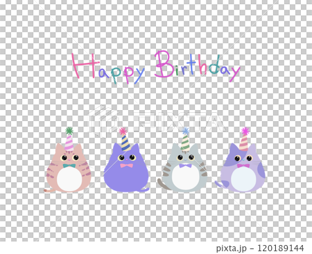 Birthday card with cute cats and the words Happy Birthday Birthday card with cute cats and the words Happy Birthday 120189144