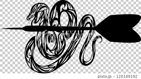 A simple mark of a snake entwined with darts 120189192