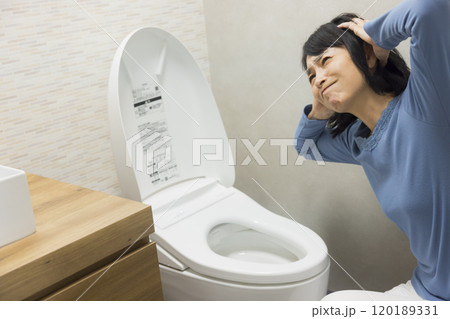 トイレの修理を依頼する女性 トイレの修理を依頼する女性 120189331