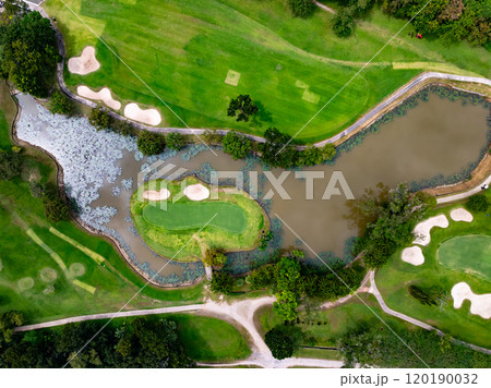Aerial view drone shot of beautiful golf field High angle view 120190032