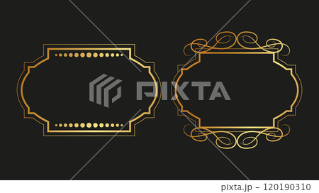 Vintage gold frames dark background delicate swirls lines. For book covers, magazines, postcards, invitations, certificates, business cards. Vector illustration. 120190310