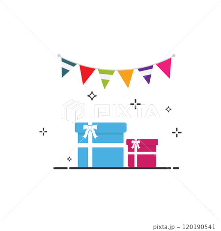 Open red box, balloons, confetti, celebration 120190541