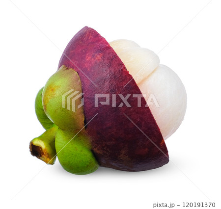 Half mangosteen fruit isolated on white background. 120191370