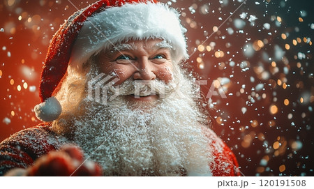 Joyful Santa Claus portrait in a snowy festive atmosphere during the Christmas season 120191508