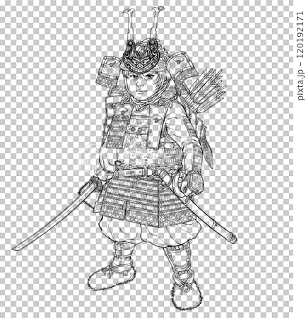 武装して立つマンガっぽい源義経 線画 武装して立つマンガっぽい源義経 線画 120192171