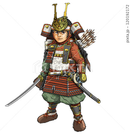 大鎧を着て正面を向く鎌倉武士の源義経 120192172