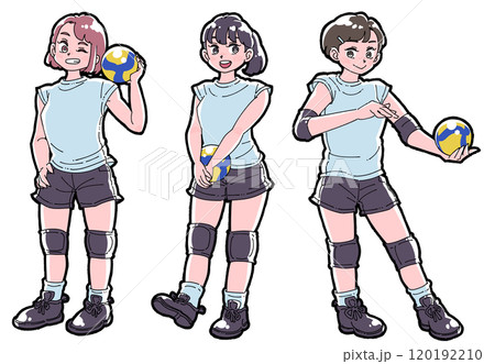 バレーボールを持った女の子のイラストセット バレーボールを持った女の子のイラストセット 120192210