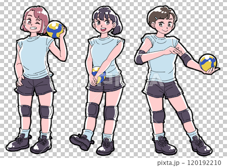 バレーボールを持った女の子のイラストセット バレーボールを持った女の子のイラストセット 120192210
