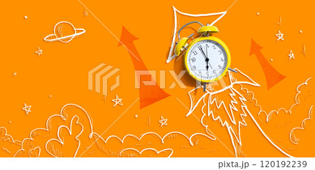 Alarm clock flying to the sky like a rocket Alarm clock flying to the sky like a rocket 120192239