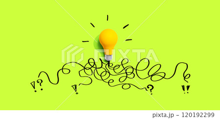 Brainstorming concept with a yellow light bulb Brainstorming concept with a yellow light bulb 120192299