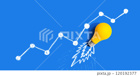 Lightbulb launching like a rocket with a rising chart Lightbulb launching like a rocket with a rising chart 120192377