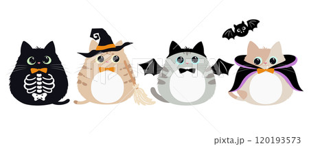 ハロウィンの仮装をした子猫たちのベクターイラスト 120193573