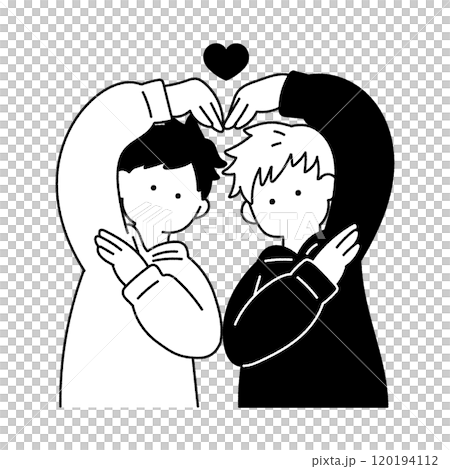 一對好朋友[男]用上半身做一顆心的單色插圖 120194112