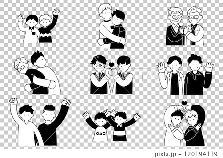 多世代の仲良しペア[男性]の単色イラスト(セット) 120194119