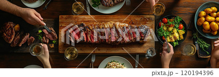 Australian beef steak on dish with blur background. Food concept. Generative AI 120194396