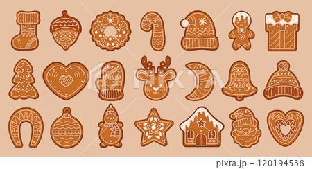 Christmas gingerbreads flat color vector objects set 120194538