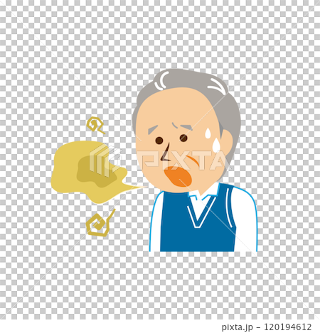 Cute illustration of a senior man suffering from bad breath 120194612