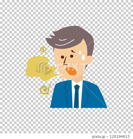 Cute illustration of a man suffering from bad breath Cute illustration of a man suffering from bad breath 120194615