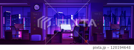 Night empty business office or coworking interior 120194648