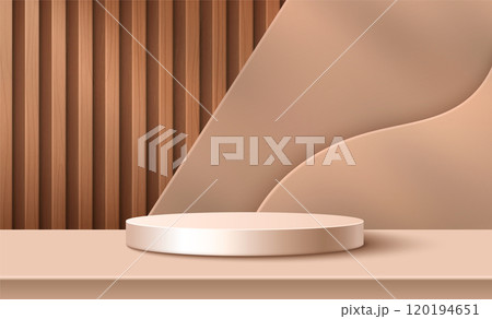 Product podium with wood and wave layers elements 120194651