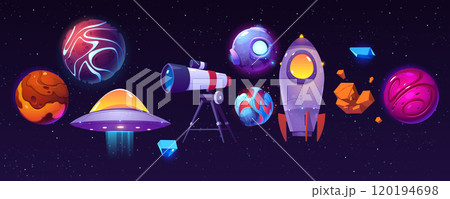 Cartoon space elements set 120194698