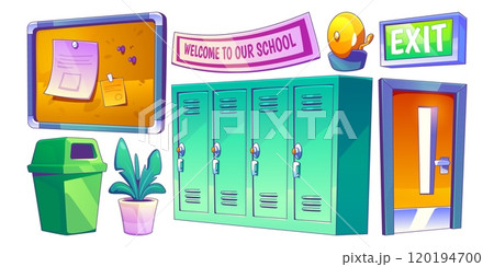 School corridor elements in cartoon style. 120194700