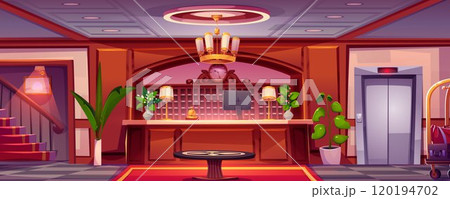 Hotel lobby interior with lift. Office reception 120194702