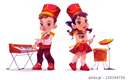 Children with musical instruments on march parade. 120194739