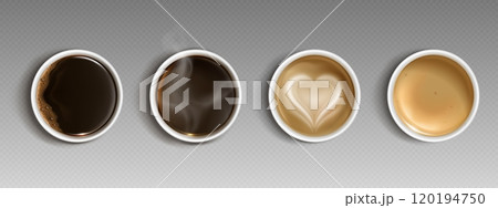 Coffee in paper takeaway cup top view. Coffee in paper takeaway cup top view. 120194750