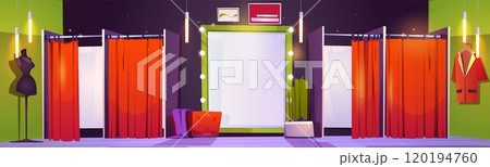 Clothes store fitting room interior Clothes store fitting room interior 120194760