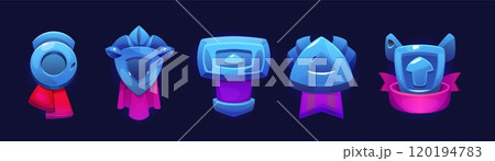 Blue game rank icons set isolated on background Blue game rank icons set isolated on background 120194783