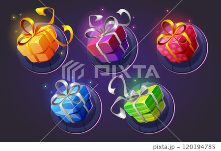 Ui game gift box icon with ribbon cartoon vector Ui game gift box icon with ribbon cartoon vector 120194785