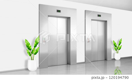 Hall interior with white walls and elevator doors 120194790