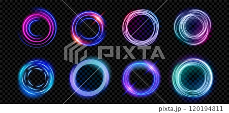 Neon light glow effect on abstract magic halo ring Neon light glow effect on abstract magic halo ring 120194811