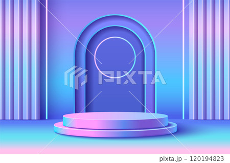 3d abstract pink blue hologram podium background 3d abstract pink blue hologram podium background 120194823