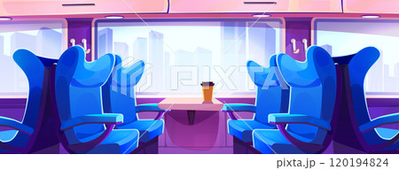 Train inside with seats by window 120194824