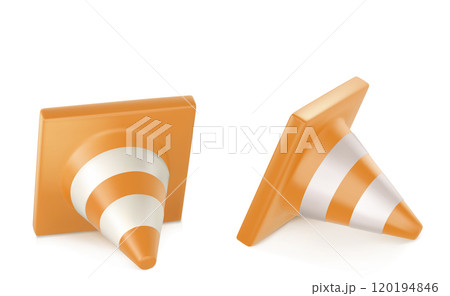 Road construction cone standing and lying. 120194846